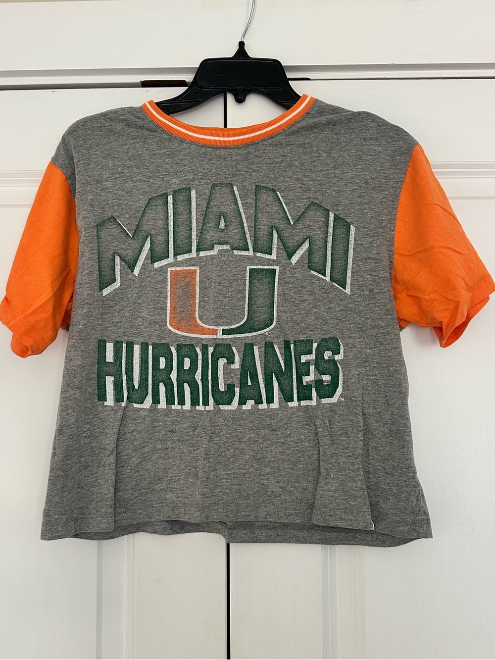 47 Miami Hurricanes Oversized Crop Top - Distressed Gray, Orange, and Green
